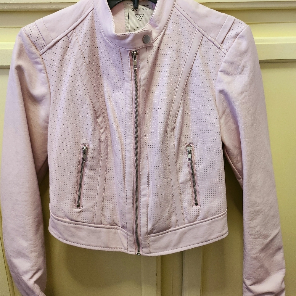 GUESS faux leather Pink Jacket Small